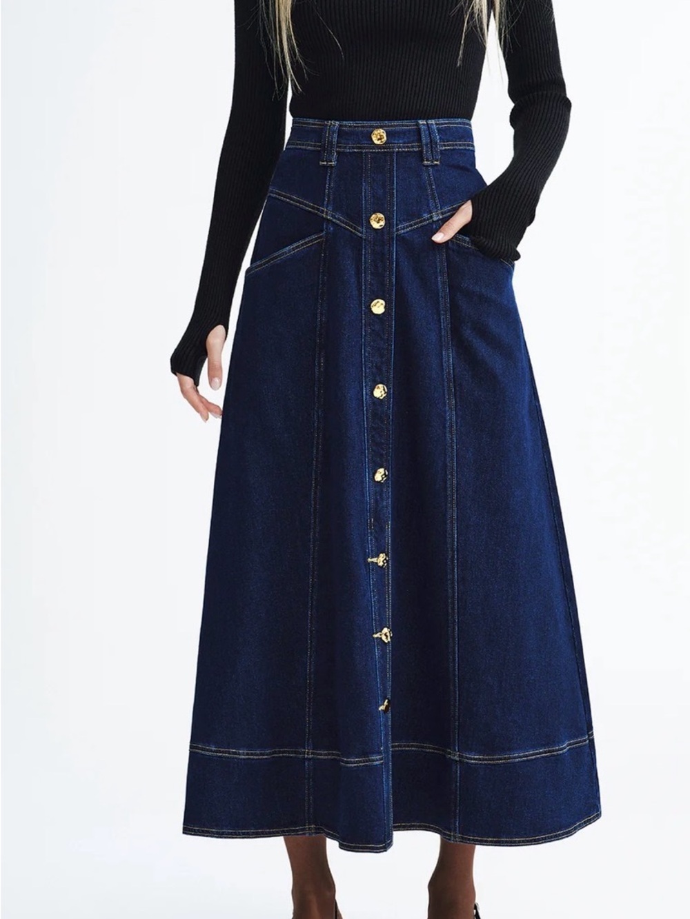 Commense Maxi Denim Skirt with pockets - Picture 2 of 8